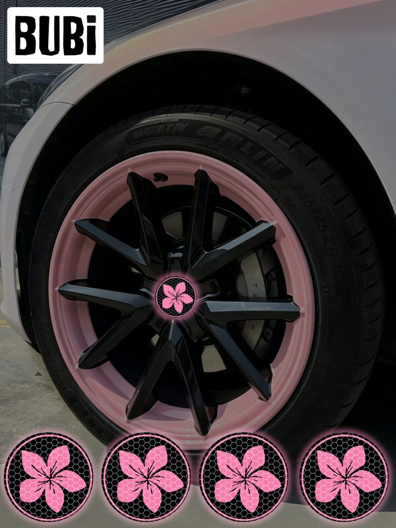 4pcs Reflective Car Wheel Hub Center Stickers Decals Pink JDM Cherry Blossom Cute Flower 5.65cm/2.22in Universal Tire Valve Cap Stickers Decoration Car Motorcycle Bicycle Accessories
