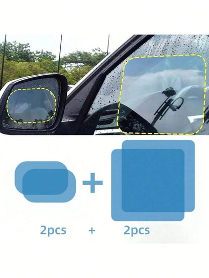 4pcs/Set 2pcs Car Rearview Mirror+2 Side Windows Rainproof Film Rearview Mirror Rainproof Tape