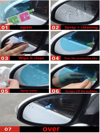 4pcs/Set 2pcs Car Rearview Mirror+2 Side Windows Rainproof Film Rearview Mirror Rainproof Tape