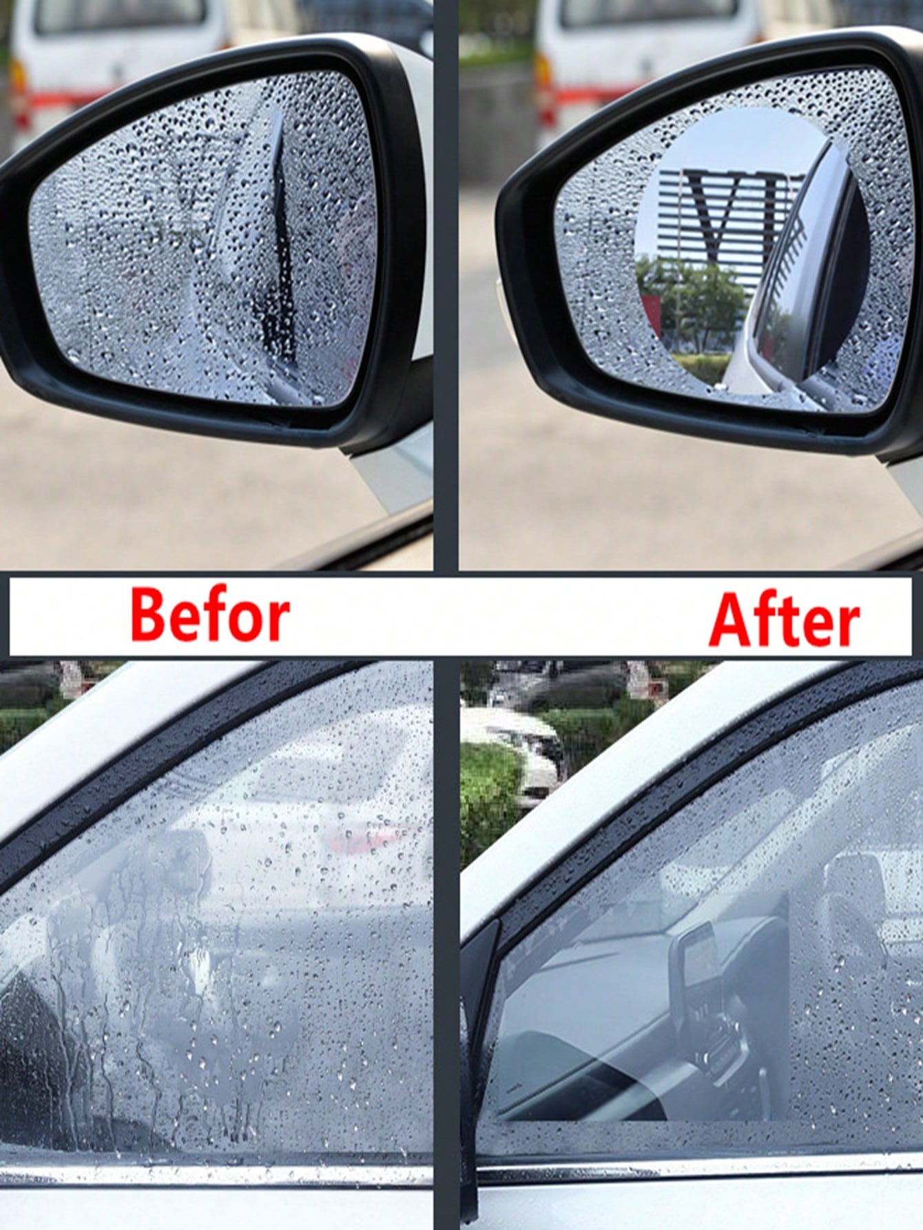 4pcs/Set 2pcs Car Rearview Mirror+2 Side Windows Rainproof Film Rearview Mirror Rainproof Tape