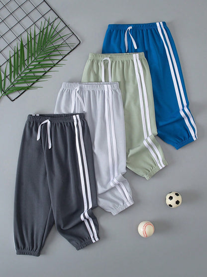 4pcs/Set Kids Casual Pants, Lightweight Drawstring Ankle Length Trousers, Versatile Daily Wear For Boys Aged 3-12, Spring/Summer