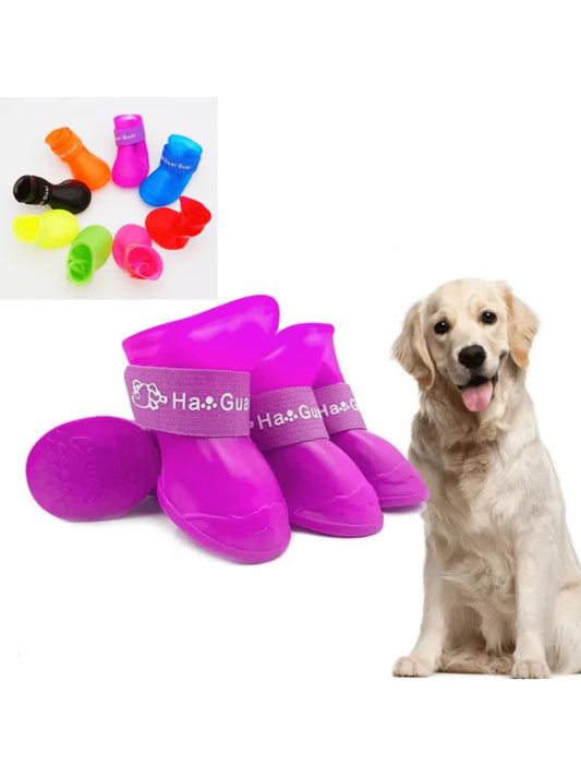4pcs/Set Small Pet Dog Rain Boots Anti-Slip Waterproof Puppy Cat Shoes Rubber Boots Outdoor Shoes Socks Pet Accessories
