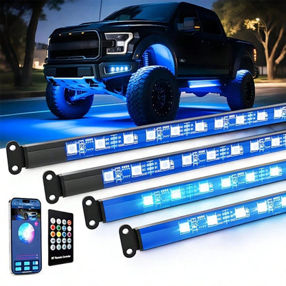 4Pcs Smart Exterior Car Lights, 35in+47in Car Underglow Neon Accent Strip Lights, RGB 8 Color Sound Active Function 16 Million Music Mode With Wireless Remote Control Underbody Light Strips For Car Va