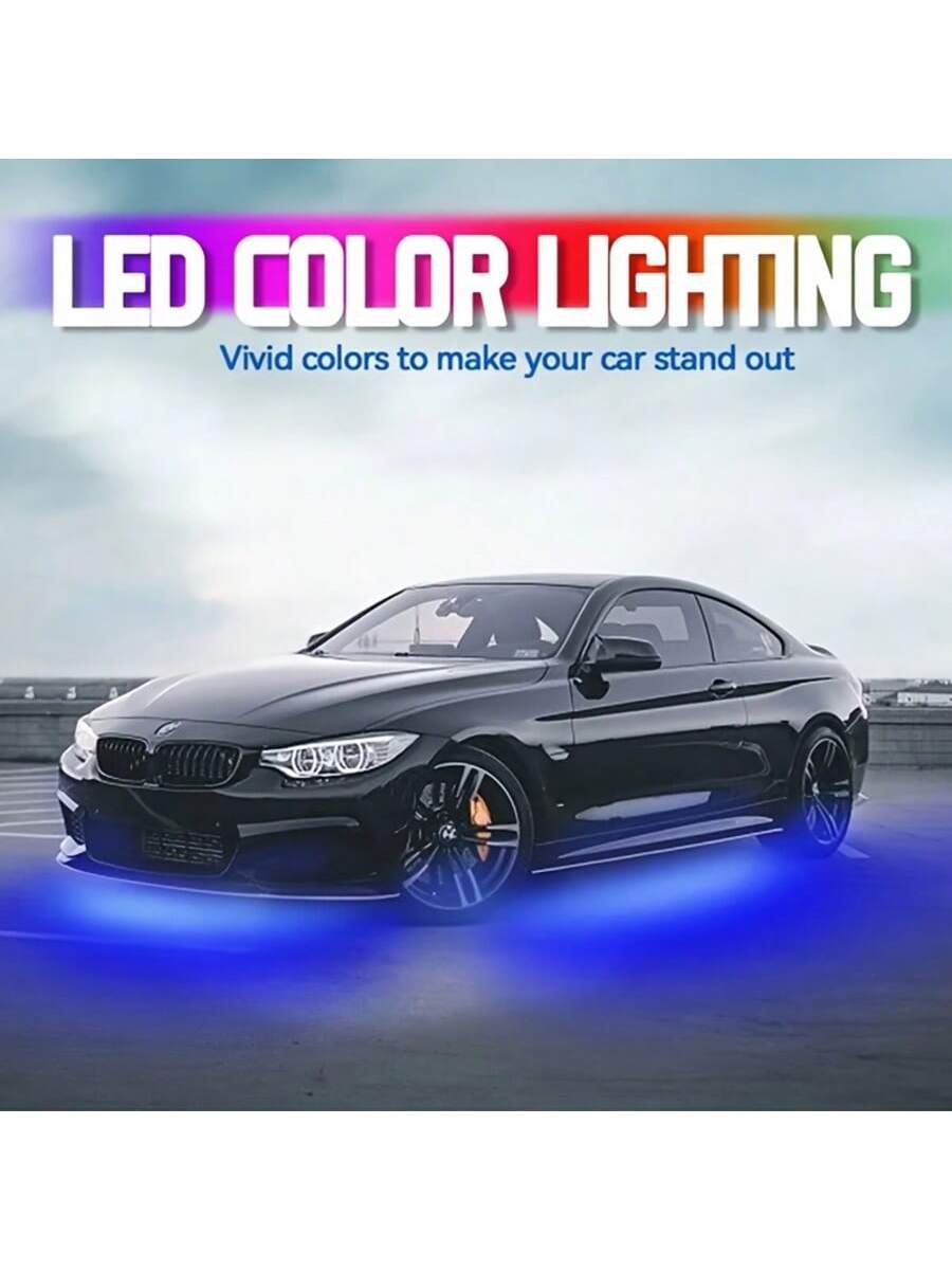 4Pcs Smart Exterior Car Lights, 35in+47in Car Underglow Neon Accent Strip Lights, RGB 8 Color Sound Active Function 16 Million Music Mode With Wireless Remote Control Underbody Light Strips For Car Va