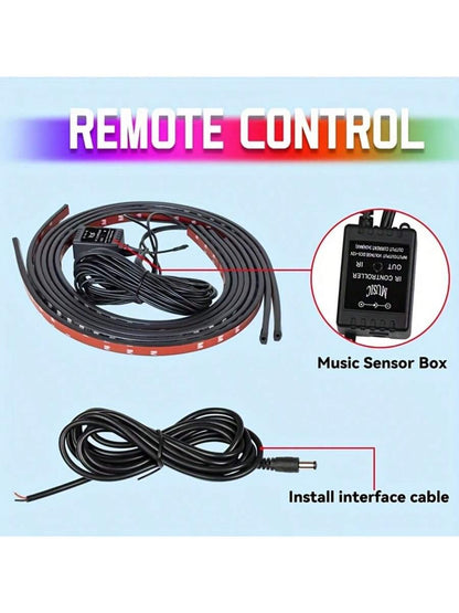 4Pcs Smart Exterior Car Lights, 35in+47in Car Underglow Neon Accent Strip Lights, RGB 8 Color Sound Active Function 16 Million Music Mode With Wireless Remote Control Underbody Light Strips For Car Va