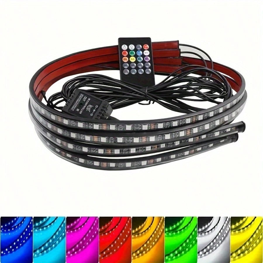 4Pcs Smart Exterior Car Lights, 35in+47in Car Underglow Neon Accent Strip Lights, RGB 8 Color Sound Active Function 16 Million Music Mode With Wireless Remote Control Underbody Light Strips For Car Va