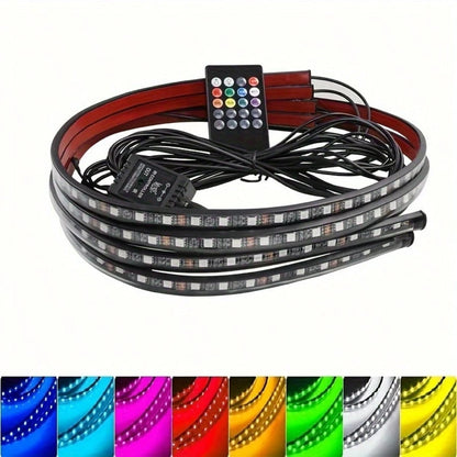 4Pcs Smart Exterior Car Lights, 35in+47in Car Underglow Neon Accent Strip Lights, RGB 8 Color Sound Active Function 16 Million Music Mode With Wireless Remote Control Underbody Light Strips For Car Va