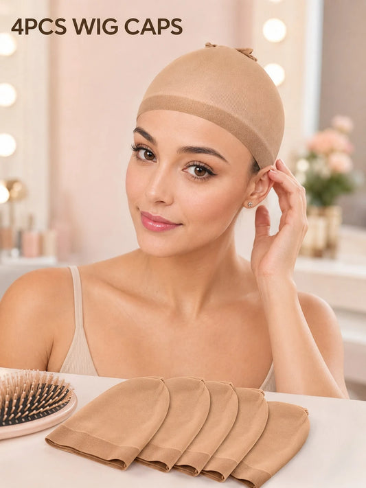 4Pcs Stretchy Nylon Wig Caps For Women, Breathable Lightweight Stocking Caps With Wide Elastic Band, Comfortable Hair Nets For Wigs, Cosplay, Stage Makeup, Daily Styling And Hair Protection, Available