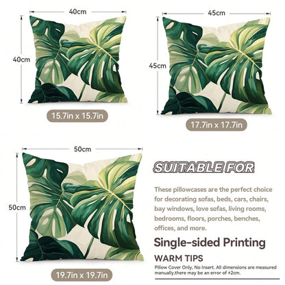 4pcs Tropical Green Leaves Summer Cushion Cover Set, Single-Sided Printed
