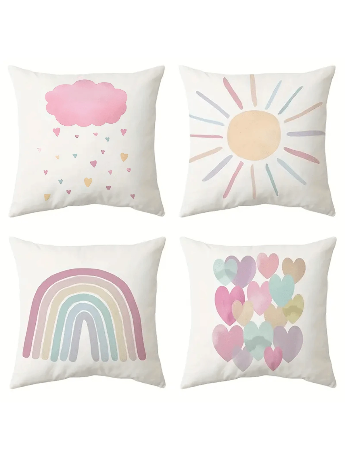 4pcs Vintage Rainbow Sun Heart Throw Pillow Covers, Colorful Weather Theme Pillow Shams, Suitable For Nursery, Girls Room Decor, 17.7*17.7 Inches, 4 Piece Set, Room Decor, Bedroom Decor, Living Room D