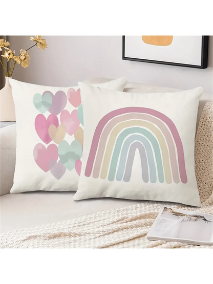 4pcs Vintage Rainbow Sun Heart Throw Pillow Covers, Colorful Weather Theme Pillow Shams, Suitable For Nursery, Girls Room Decor, 17.7*17.7 Inches, 4 Piece Set, Room Decor, Bedroom Decor, Living Room D
