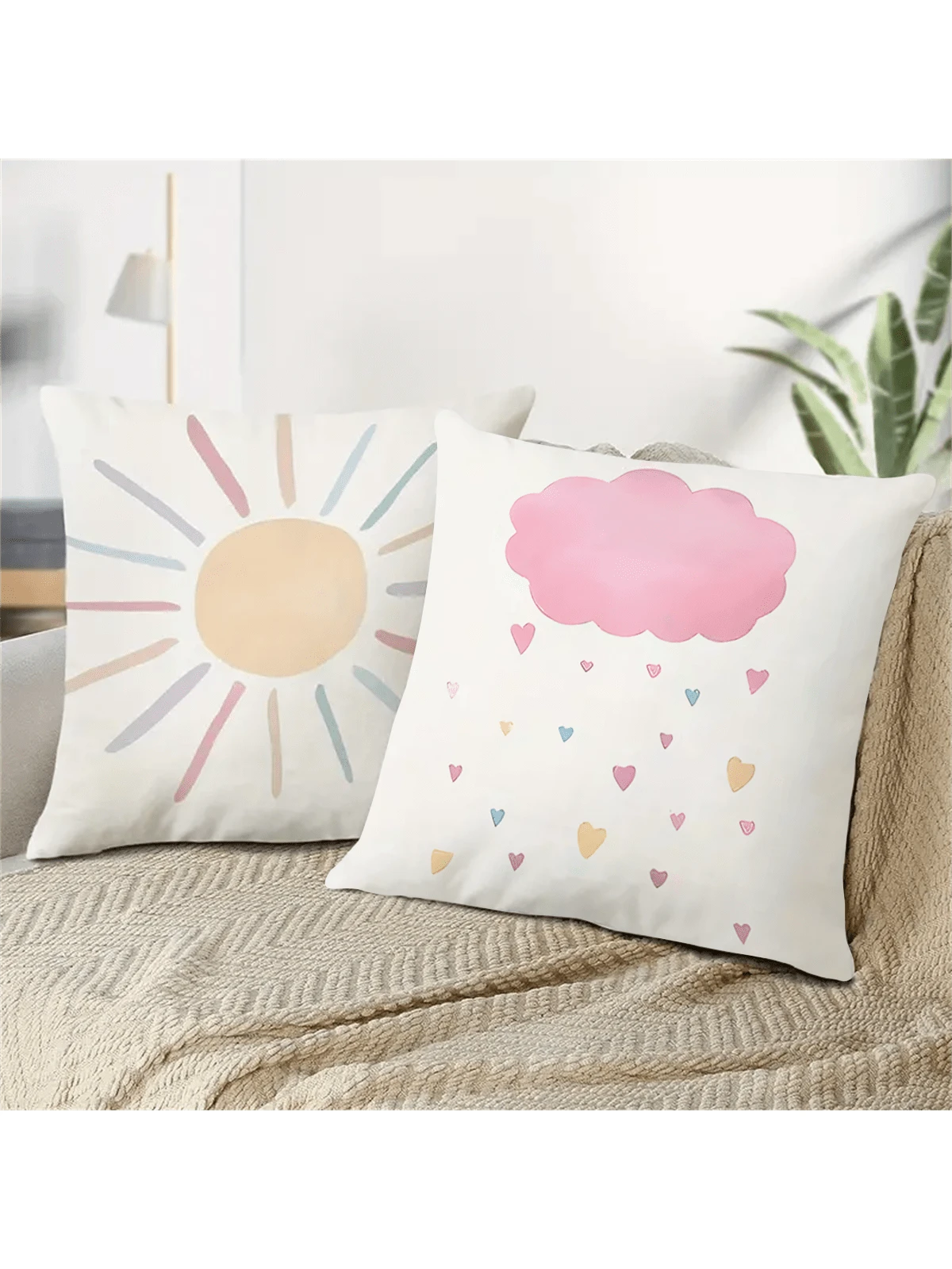 4pcs Vintage Rainbow Sun Heart Throw Pillow Covers, Colorful Weather Theme Pillow Shams, Suitable For Nursery, Girls Room Decor, 17.7*17.7 Inches, 4 Piece Set, Room Decor, Bedroom Decor, Living Room D