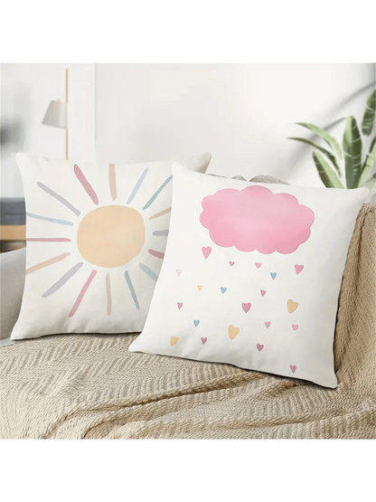 4pcs Vintage Rainbow Sun Heart Throw Pillow Covers, Colorful Weather Theme Pillow Shams, Suitable For Nursery, Girls Room Decor, 17.7*17.7 Inches, 4 Piece Set, Room Decor, Bedroom Decor, Living Room D