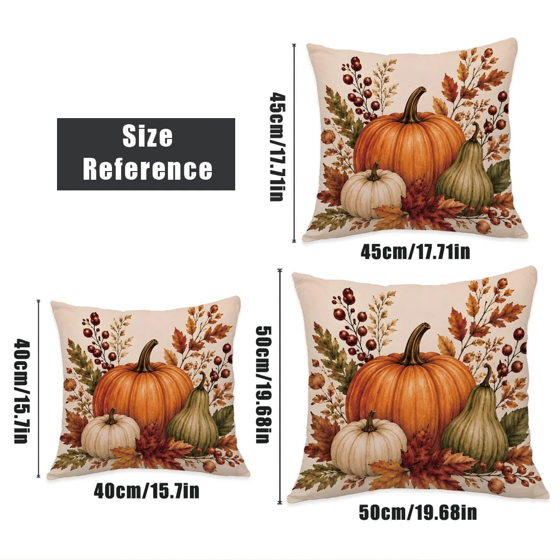 4pcs Vintage Red Brown Autumn Pumpkin Maple Leaf Print Pillow Covers [Without Pillow Insert], 40*40cm/45*45cm/50*50cm, [Single-Sided Printing] Made Of Polyester Material Hello Autumn English Berry Aco