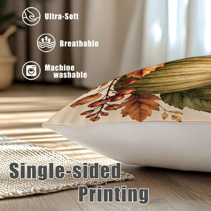 4pcs Vintage Red Brown Autumn Pumpkin Maple Leaf Print Pillow Covers [Without Pillow Insert], 40*40cm/45*45cm/50*50cm, [Single-Sided Printing] Made Of Polyester Material Hello Autumn English Berry Aco