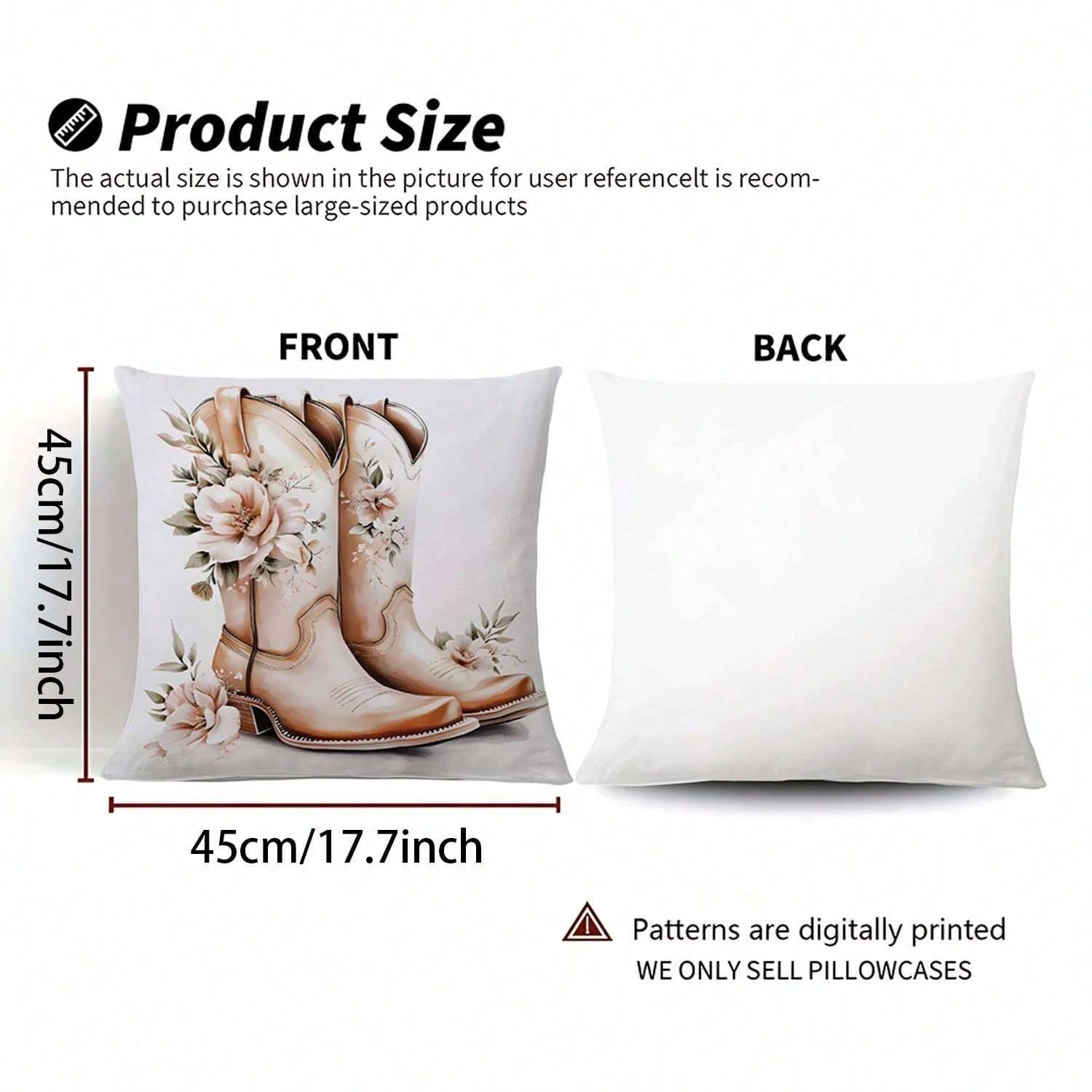4PCS Western Cowboy And Horse, Spring Rose Floral Design Throw Pillow Covers- 17.7*17.7Inch 2D Flat Cushion Cover, Zipper Closure, Machine Washable, Suitable For Living Room, Bedroom, Sofa, Patio