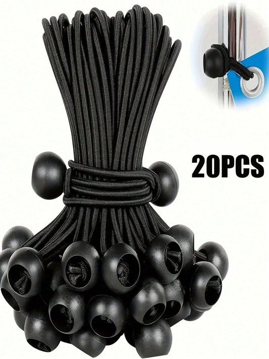 5/10/20PCS Heavy-Duty Adjustable Elastic Rope With Plastic Ball - Black, All-Season Camping Accessory For Tent Securing And Camping Setup | Strong Adjustment, Adjustable Rope | Essential Camping Acces