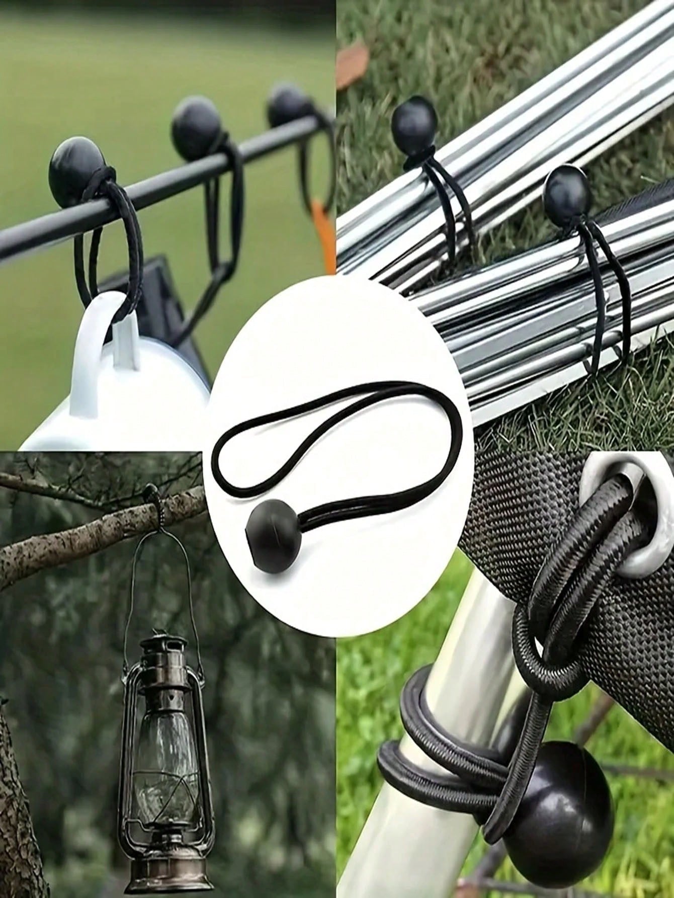5/10/20PCS Heavy-Duty Adjustable Elastic Rope With Plastic Ball - Black, All-Season Camping Accessory For Tent Securing And Camping Setup | Strong Adjustment, Adjustable Rope | Essential Camping Acces