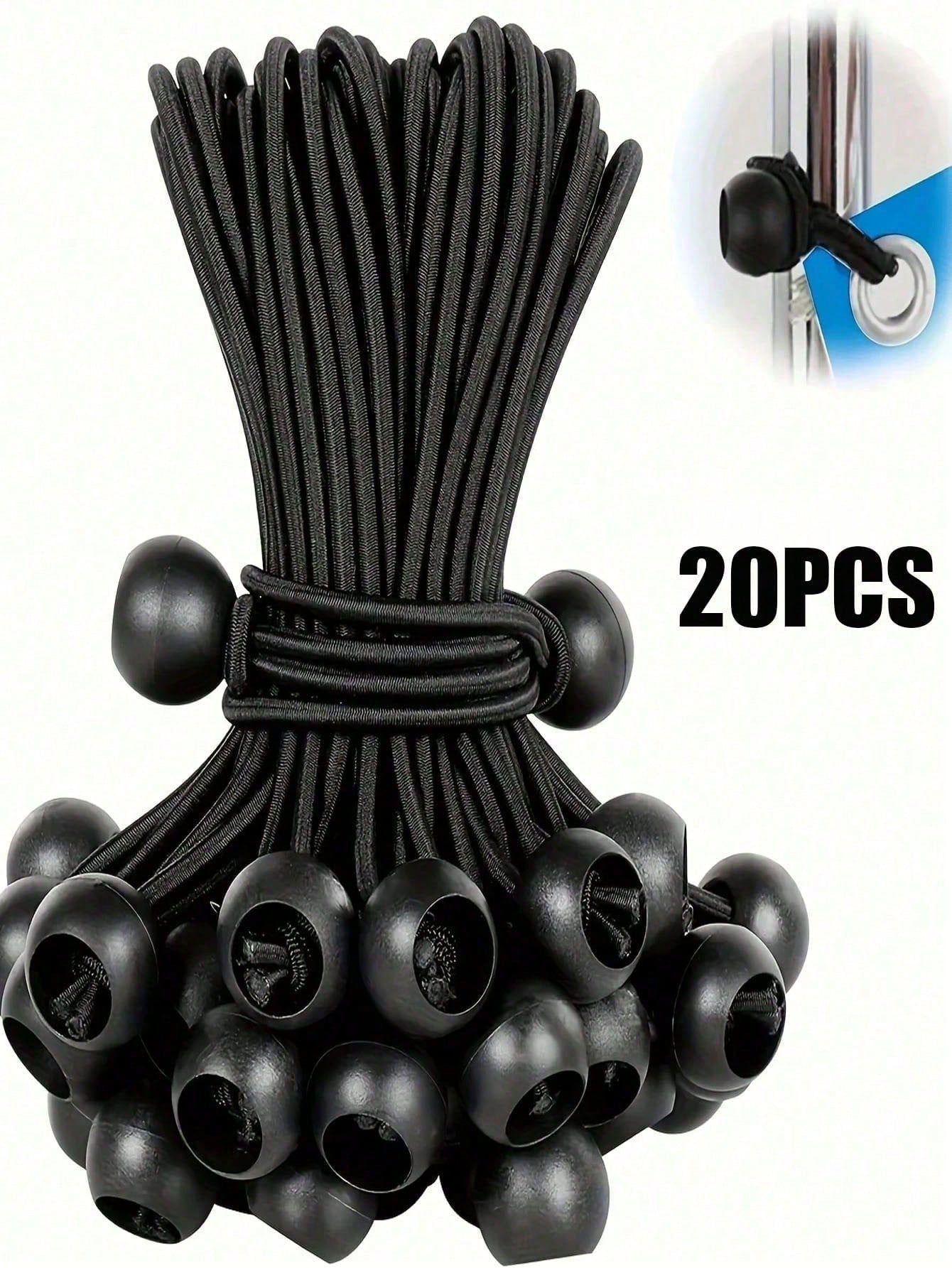 5/10/20PCS Heavy-Duty Adjustable Elastic Rope With Plastic Ball - Black, All-Season Camping Accessory For Tent Securing And Camping Setup | Strong Adjustment, Adjustable Rope | Essential Camping Acces