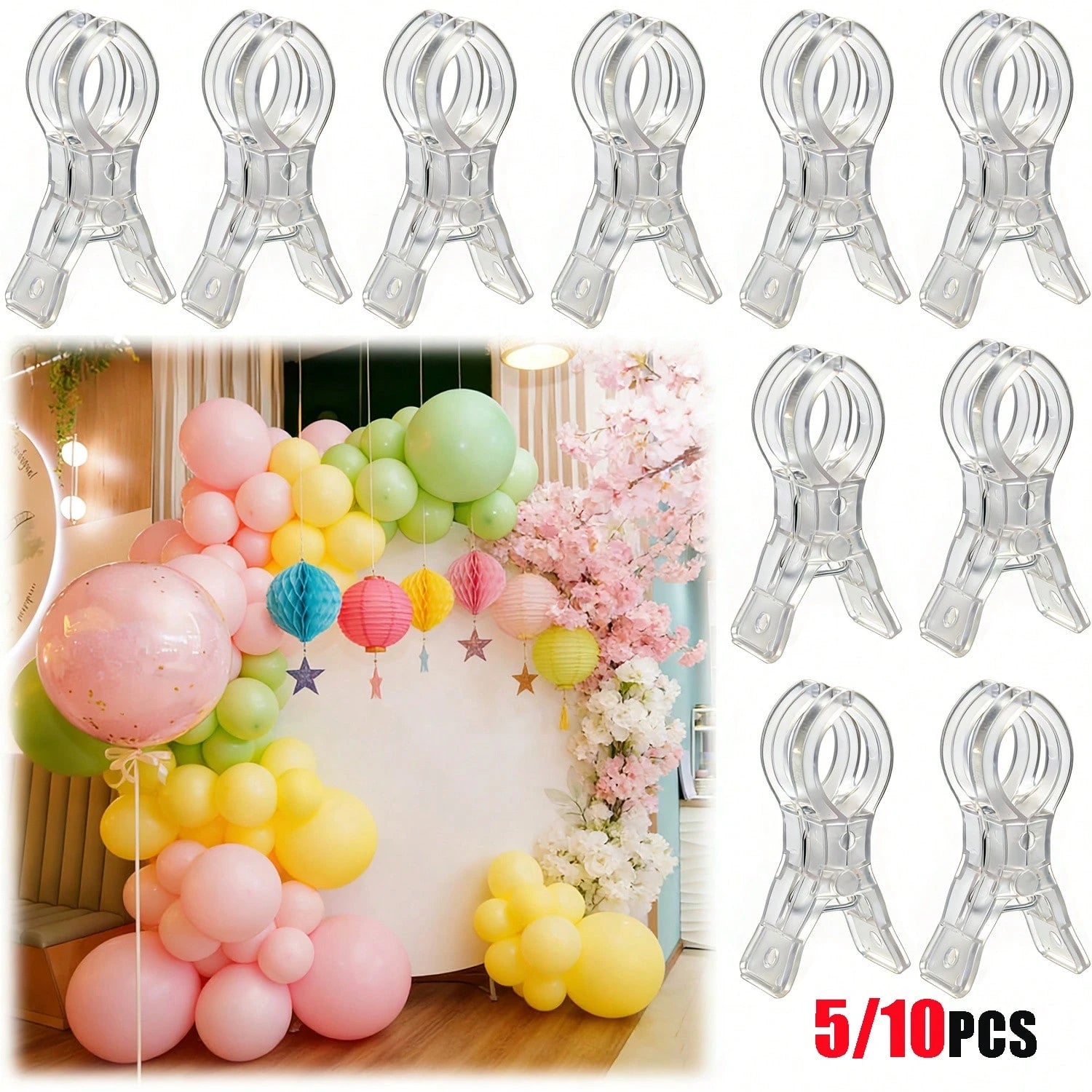 5/10pcs 3.5 Inch Heavy Duty Transparent Plastic Spring Clamps| Multipurpose Balloon Arch Clips For Backdrop Fixing, Sturdy Craft Clamps