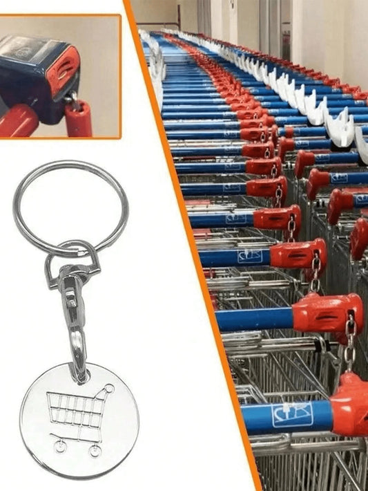 5/1pc Supermarket Shopping Cart Token, Stainless Steel Key Chain With Shopping Cart Unlock Key Ring Decor, Key Chain Accessory