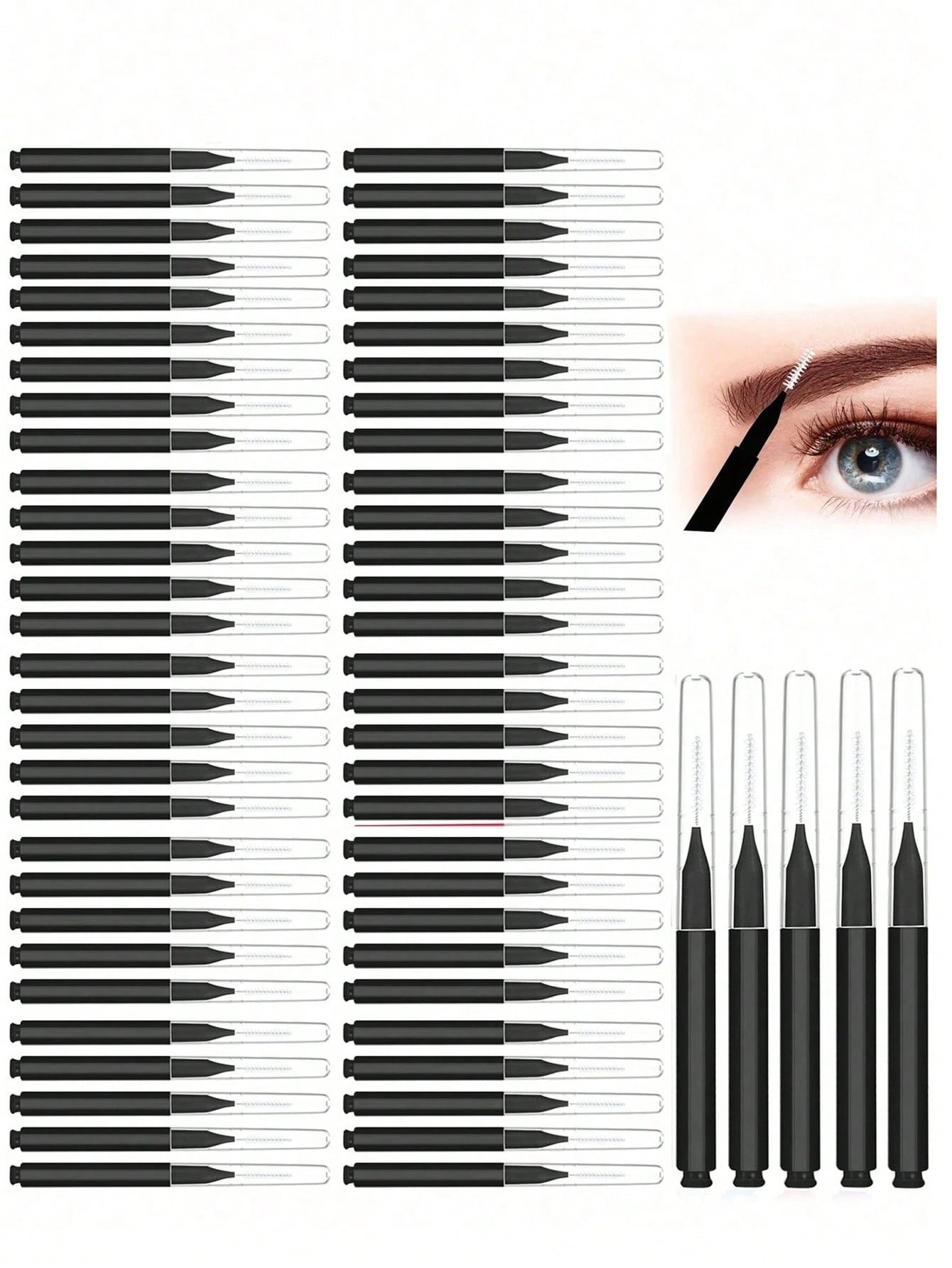 5/20/50/100/200pcs Mini Eyebrow Brushes With Caps, Eyebrow Shaping Brush, Eyelash Brush, Eyebrow & Eyelash Filling, Brow & Lash Lift Dyeing Tool, Brow & Lash Comb, Eyelash Extension Brush