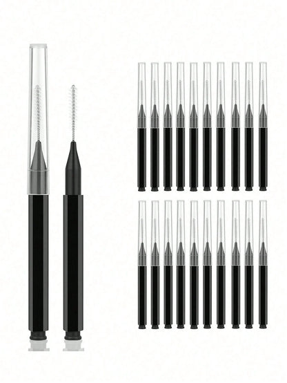 5/20/50/100/200pcs Mini Eyebrow Brushes With Caps, Eyebrow Shaping Brush, Eyelash Brush, Eyebrow & Eyelash Filling, Brow & Lash Lift Dyeing Tool, Brow & Lash Comb, Eyelash Extension Brush