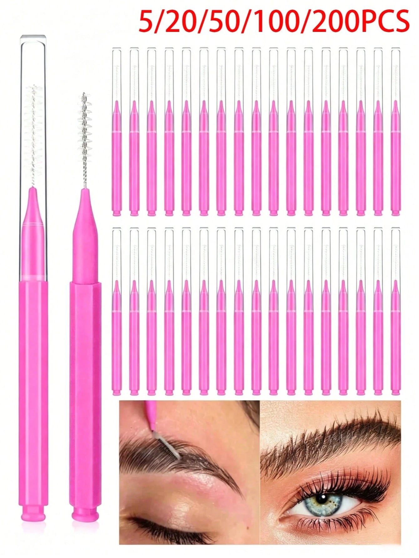 5/20/50/100/200pcs Mini Eyebrow Brushes With Caps, Eyebrow Shaping Brush, Eyelash Brush, Eyebrow & Eyelash Filling, Brow & Lash Lift Dyeing Tool, Brow & Lash Comb, Eyelash Extension Brush