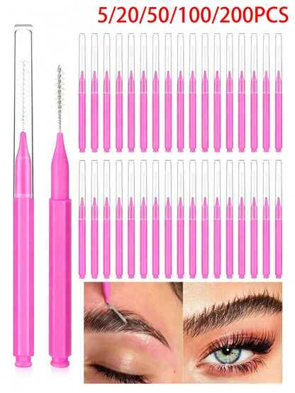 5/20/50/100/200pcs Mini Eyebrow Brushes With Caps, Eyebrow Shaping Brush, Eyelash Brush, Eyebrow & Eyelash Filling, Brow & Lash Lift Dyeing Tool, Brow & Lash Comb, Eyelash Extension Brush