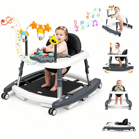 5-In-1 Foldable Baby Walker,5 Height Adjustable,Anti-Rollover Anti-Slip Base,Multi Modes Rocker,Infant Walker For Boys Girls,Baby Birthday Gift