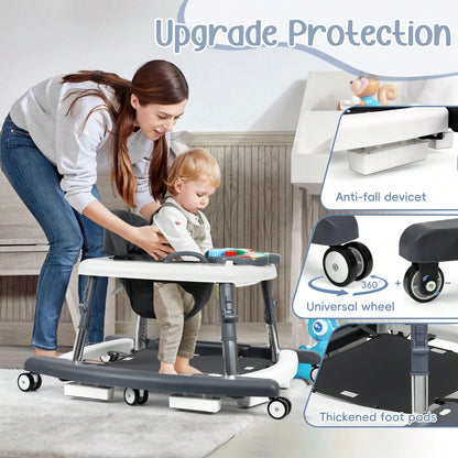 5-In-1 Foldable Baby Walker,5 Height Adjustable,Anti-Rollover Anti-Slip Base,Multi Modes Rocker,Infant Walker For Boys Girls,Baby Birthday Gift