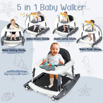 5-In-1 Foldable Baby Walker,5 Height Adjustable,Anti-Rollover Anti-Slip Base,Multi Modes Rocker,Infant Walker For Boys Girls,Baby Birthday Gift