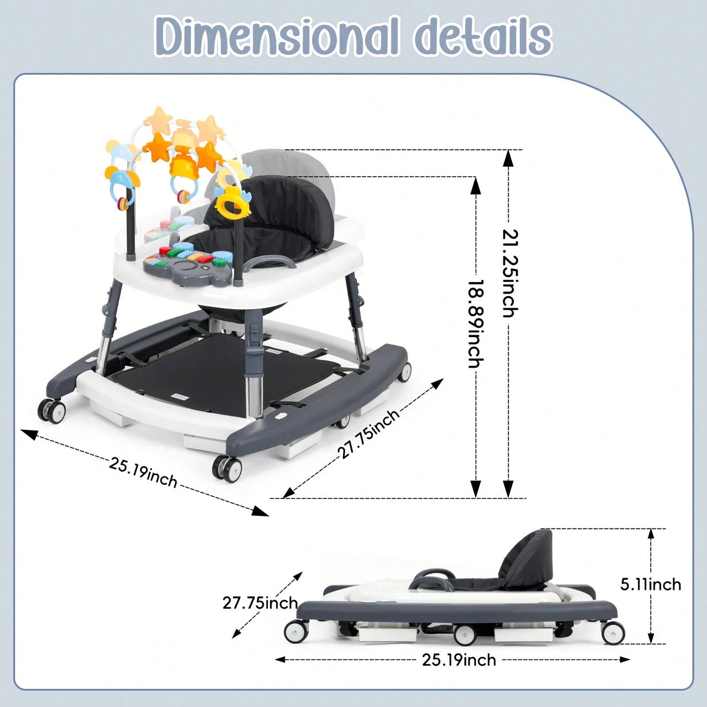 5-In-1 Foldable Baby Walker,5 Height Adjustable,Anti-Rollover Anti-Slip Base,Multi Modes Rocker,Infant Walker For Boys Girls,Baby Birthday Gift