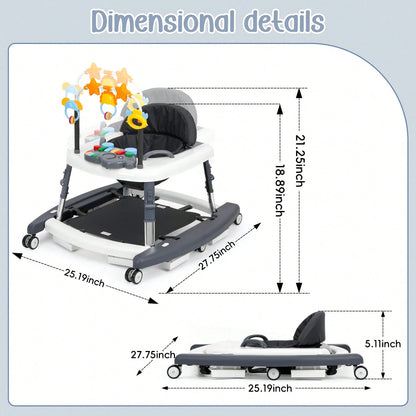 5-In-1 Foldable Baby Walker,5 Height Adjustable,Anti-Rollover Anti-Slip Base,Multi Modes Rocker,Infant Walker For Boys Girls,Baby Birthday Gift