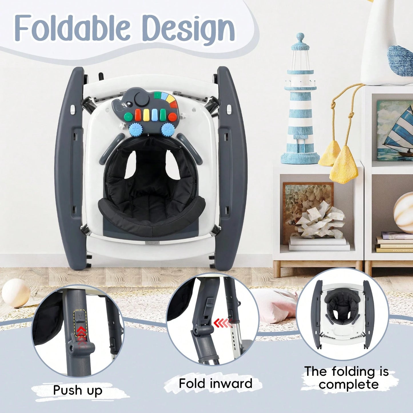 5-In-1 Foldable Baby Walker,5 Height Adjustable,Anti-Rollover Anti-Slip Base,Multi Modes Rocker,Infant Walker For Boys Girls,Baby Birthday Gift
