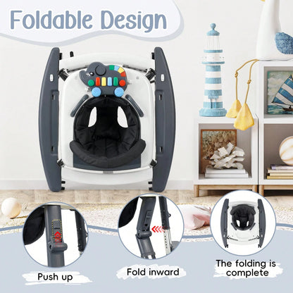 5-In-1 Foldable Baby Walker,5 Height Adjustable,Anti-Rollover Anti-Slip Base,Multi Modes Rocker,Infant Walker For Boys Girls,Baby Birthday Gift