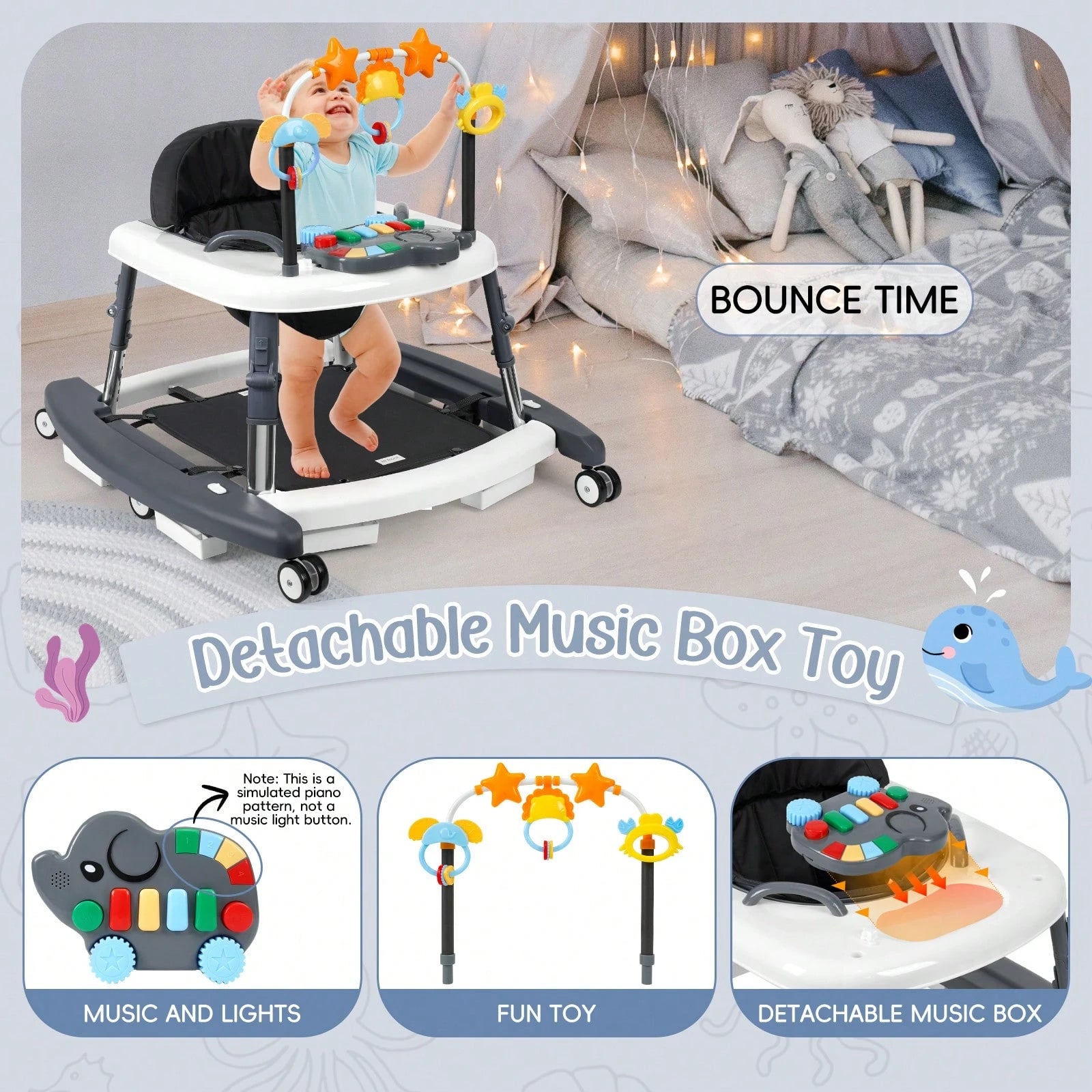 5-In-1 Foldable Baby Walker,5 Height Adjustable,Anti-Rollover Anti-Slip Base,Multi Modes Rocker,Infant Walker For Boys Girls,Baby Birthday Gift