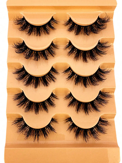 5 Pairs 5d Volume False Eyelashes, Fluffy Russian Big Curling Imitation Mink Hair Eyelashes Strip Lashes, Lashes, Eyelashes, Fake Lashes