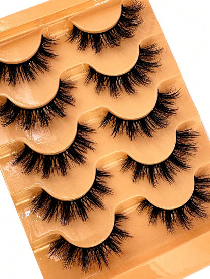 5 Pairs 5d Volume False Eyelashes, Fluffy Russian Big Curling Imitation Mink Hair Eyelashes Strip Lashes, Lashes, Eyelashes, Fake Lashes