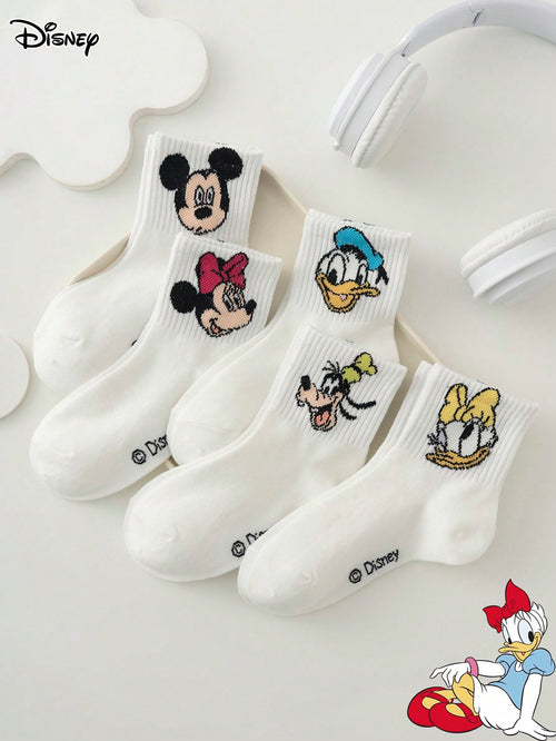 5 Pairs Disney Authentic Mickey Minnie Bow Pattern Kids Mid-Calf Socks