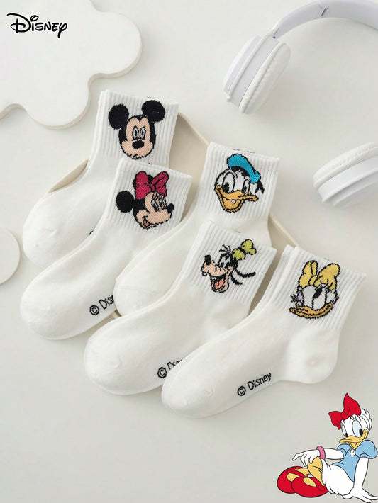 5 Pairs Disney Authentic Mickey Minnie Bow Pattern Kids Mid-Calf Socks