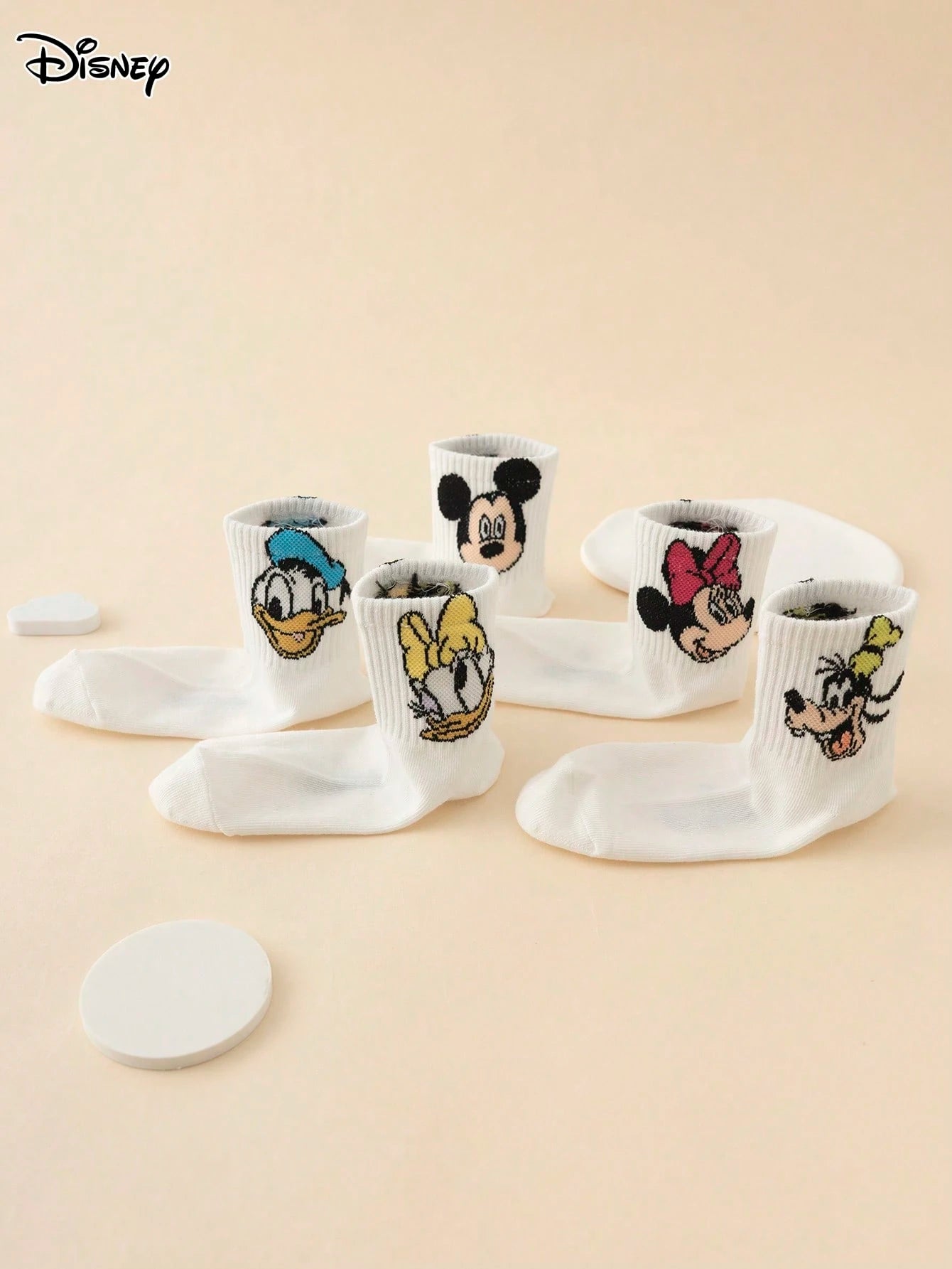 5 Pairs Disney Authentic Mickey Minnie Bow Pattern Kids Mid-Calf Socks