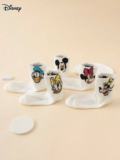 5 Pairs Disney Authentic Mickey Minnie Bow Pattern Kids Mid-Calf Socks