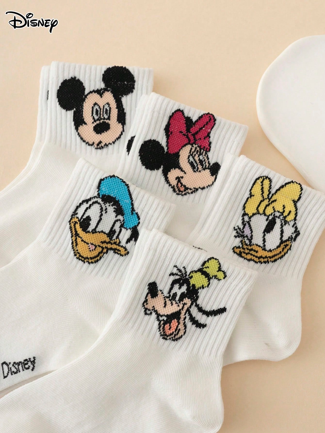 5 Pairs Disney Authentic Mickey Minnie Bow Pattern Kids Mid-Calf Socks