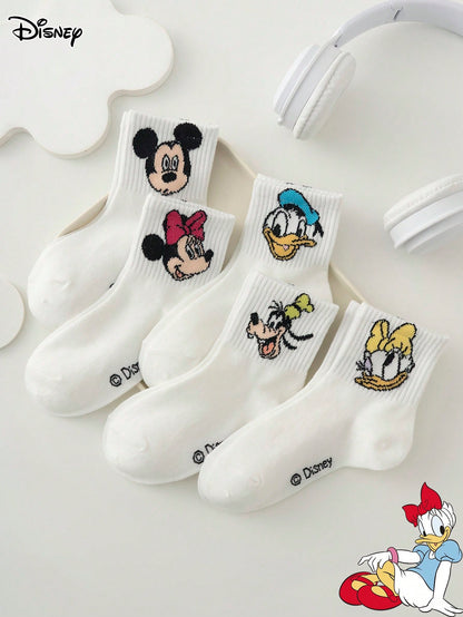 5 Pairs Disney Authentic Mickey Minnie Bow Pattern Kids Mid-Calf Socks