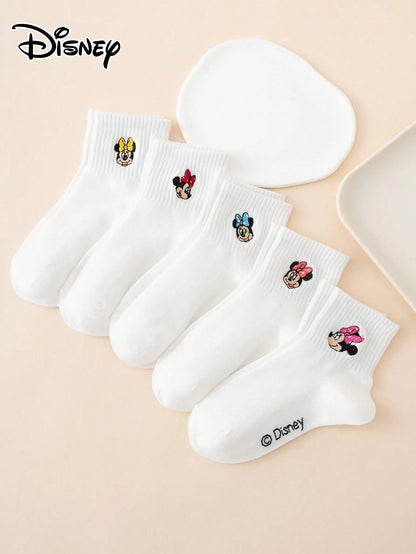 5 Pairs Of Embroidered Disney Sock Series Patterned Fun Cartoon-Style Ankle Socks