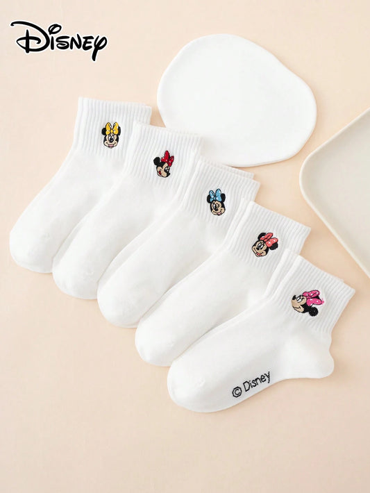 5 Pairs Of Embroidered Disney Sock Series Patterned Fun Cartoon-Style Ankle Socks
