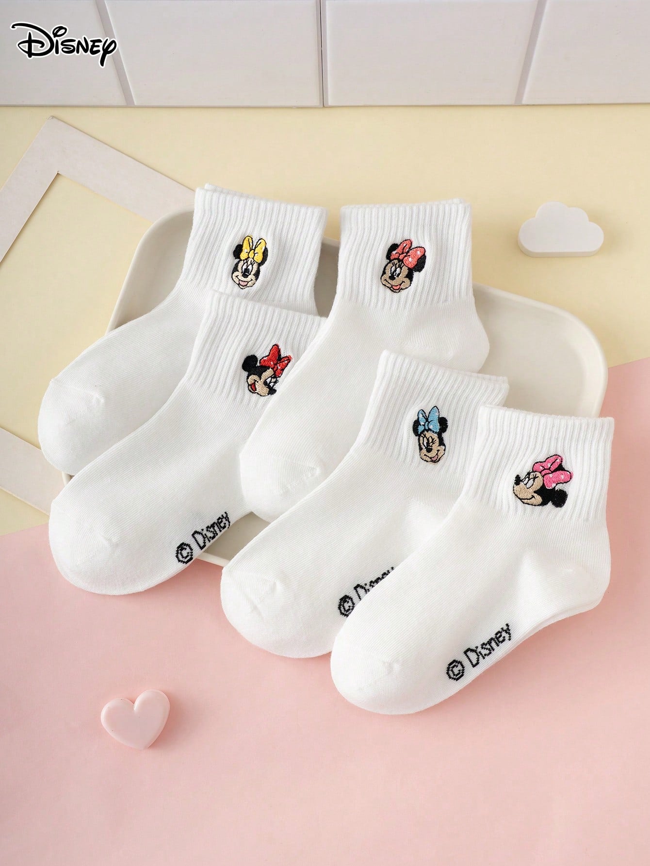 5 Pairs Of Embroidered Disney Sock Series Patterned Fun Cartoon-Style Ankle Socks