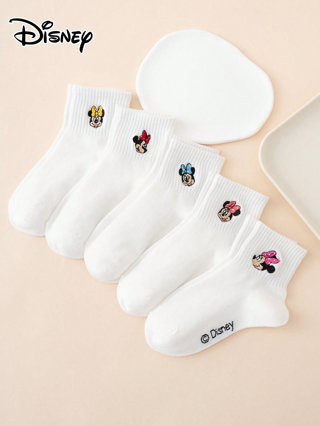 5 Pairs Of Embroidered Disney Sock Series Patterned Fun Cartoon-Style Ankle Socks