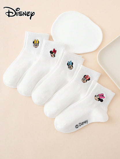 5 Pairs Of Embroidered Disney Sock Series Patterned Fun Cartoon-Style Ankle Socks